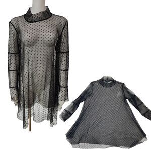 Luukaa Touch Sheer Tunic Mini Dress Sz 10 Polka Dots Mesh Art to Wear Lagenlook